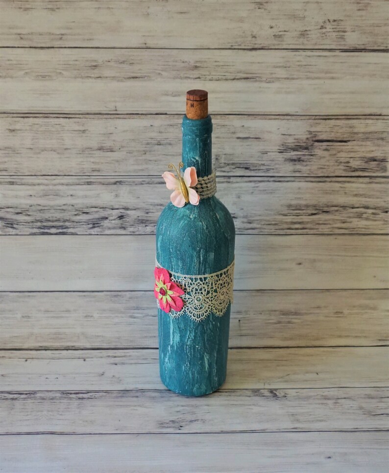 Decorative bottle-Altered wine bottle-Mixed media-Bottle crafts Decorated Bottle