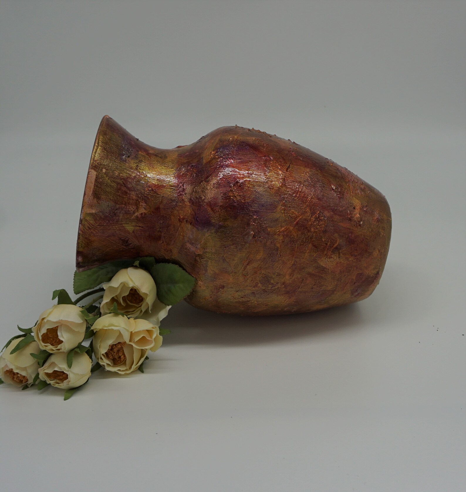 Plum Bronze and Gold Vase With Texture Mixed Media Vase Etsy