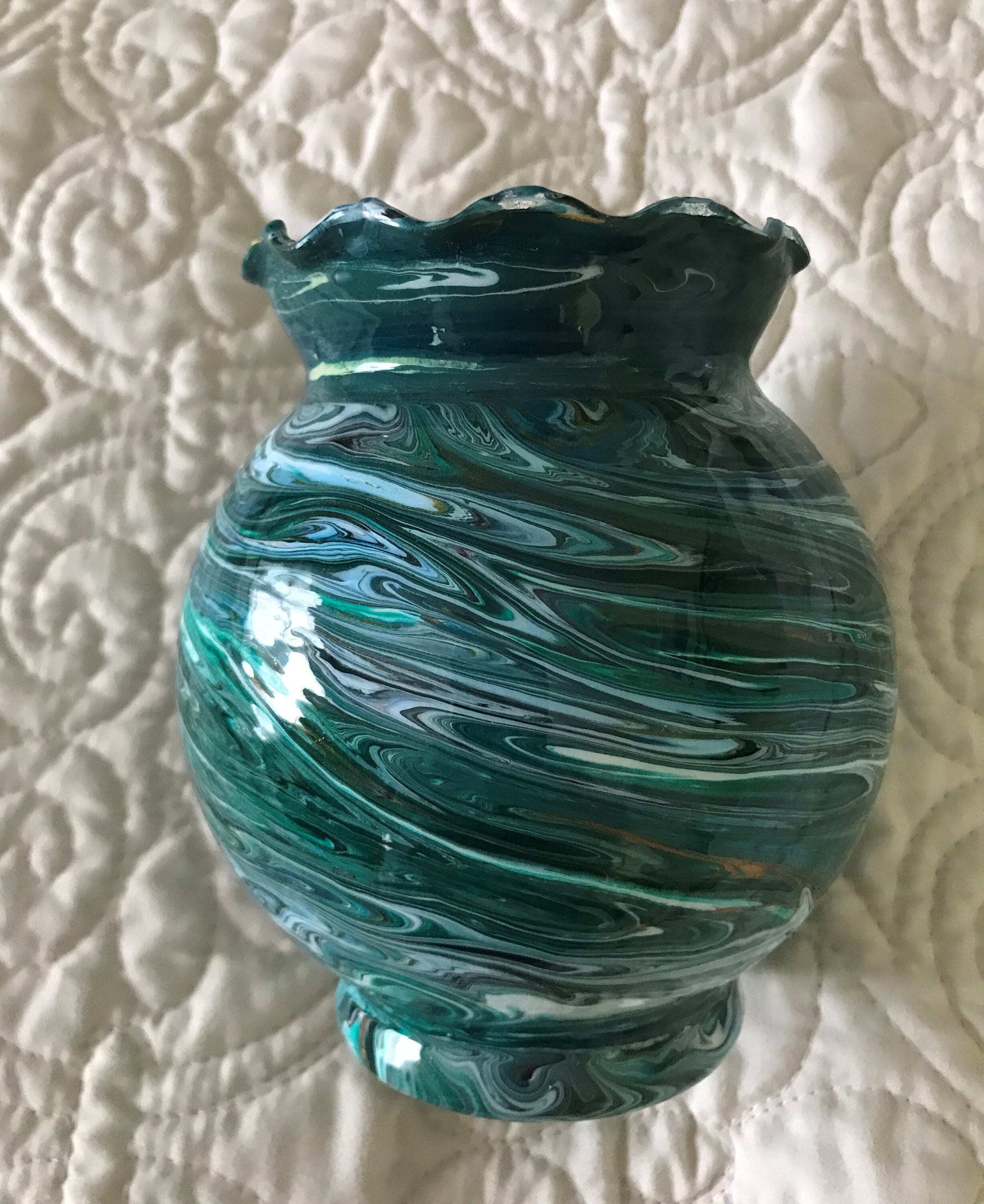 Acrylic Pour Vase-resin Over Glass Vase-green Swirl Pattern | Etsy