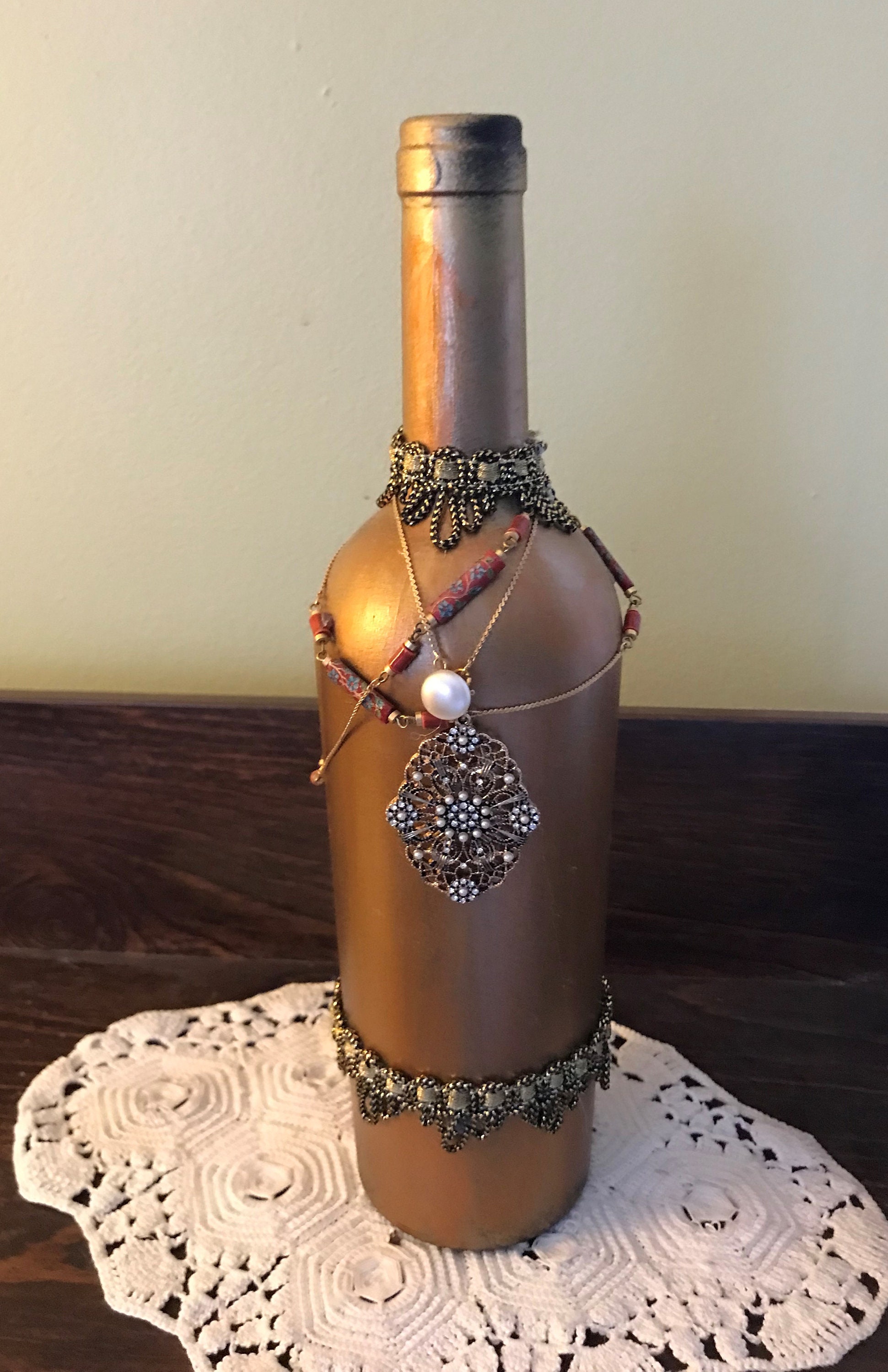 Decorated Bottle Altered Bottle Wine Bottle Decor Decorated - Etsy