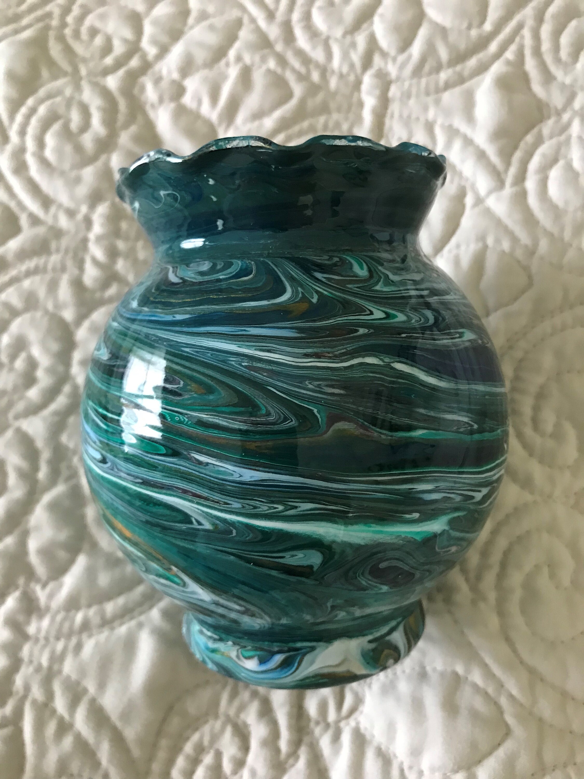 Acrylic Pour Vase-resin Over Glass Vase-green Swirl Pattern | Etsy