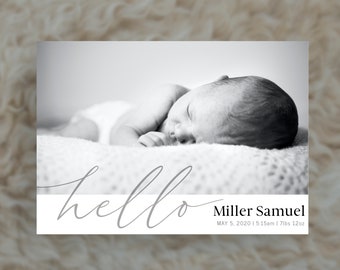 WELCOME BIRTH ANNOUNCEMENT - Photo Birth Announcement Card, Minimal Birth Announcement, Digital Template
