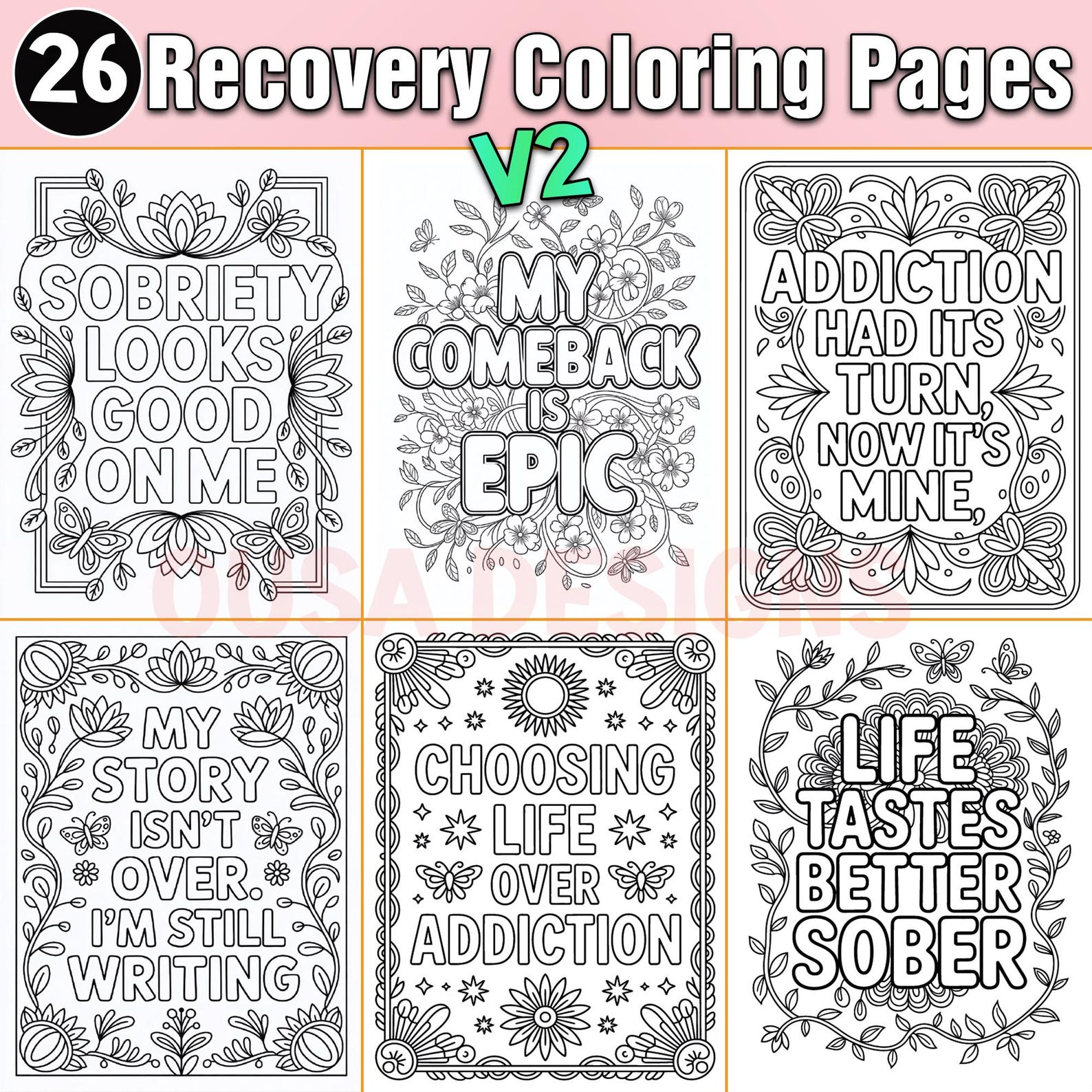 Recovery Coloring Pages V2 : 26 Motivational Recovery and Sobriety