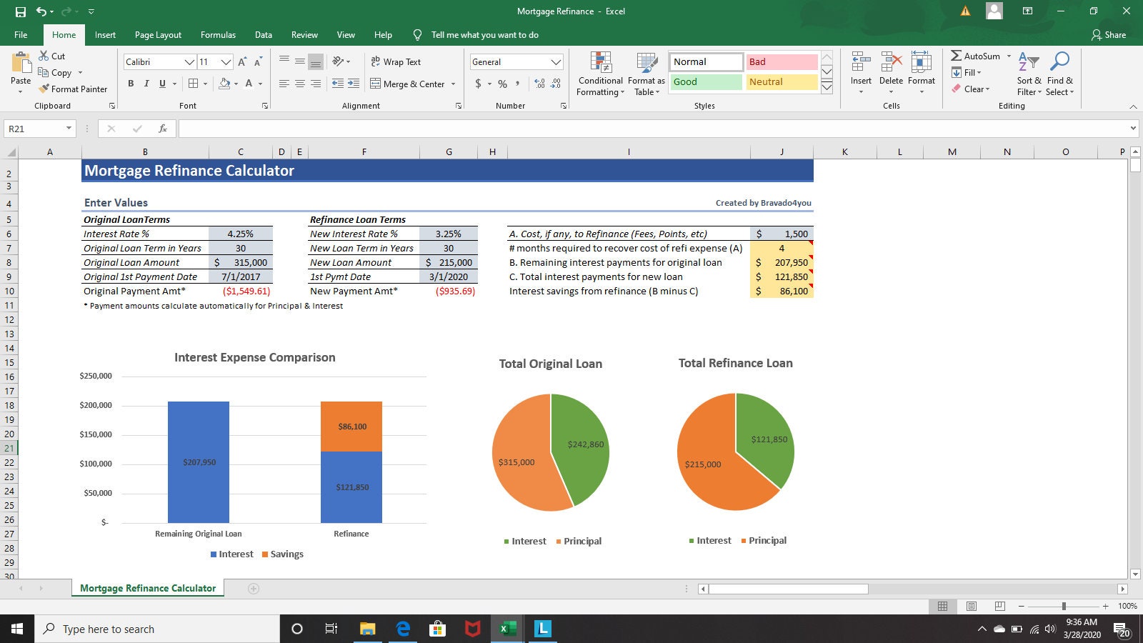 Mortgage Refinance Calculator Excel Spreadsheet Easy to Use Etsy