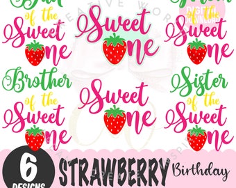Paquete de 6 ~ Dulce Un Cumpleaños de Fresa svg / Fresa Uno svg / 1er Cumpleaños / Bebé 1er Cumpleaños / Cake Topper svg / Descarga Instantánea