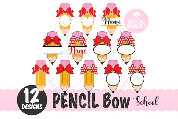 Bundle of 12 Cute Pencil With Bow Svg Cute Bow Pencil Back - Etsy