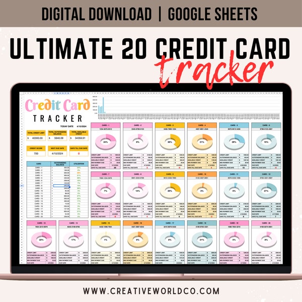 Ultimate 20 Credit Card Tracker | Personal Finance Organizer | Credit Card Tracker | Record up to 20 Credit Card | Instant Download