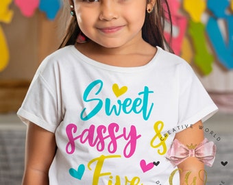 Sweet Sassy and Five svg | Five Birthday Girl svg | Sassy and Five svg | Girl's Birthday svg | Five Birthday svg | Instant Download