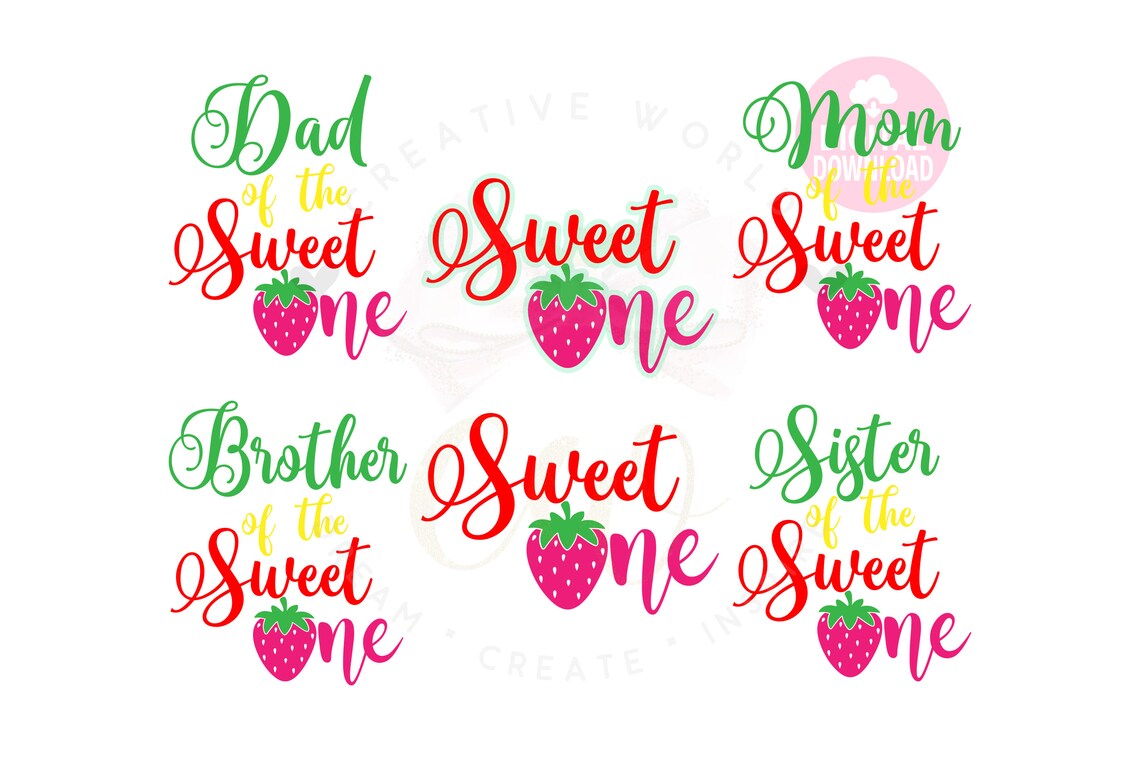 Download Bundle of 6 Sweet One Strawberry Birthday svg Strawberry ...