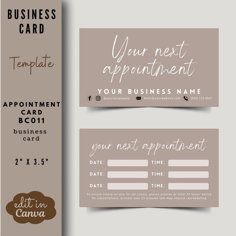 Editable Appointment Card Template for Canva | Beauty Business Reminder ...