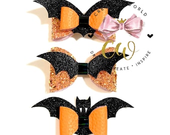 Halloween Hair Bow Digital Template ~ 3 styles | Bat Hair Bow Template | Hair Bow SVG | PDF | DXF | Instant Download | CWC010