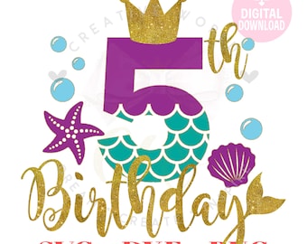 5th Birthday Mermaid SVG | Mermaid SVG | Mermaid Birthday SVG | Mermaid Number svg | 5th Birthday svg | Instant Download