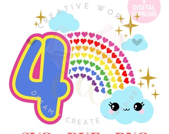 4th Birthday | Rainbow 4th Birthday svg | Rainbow Birthday svg | Birthday Princess | Birthday svg | Instant Download