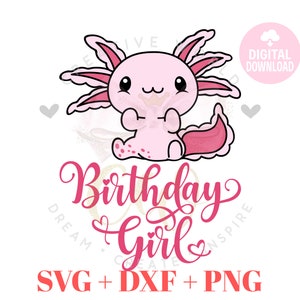 Cute Axolotl Birthday Girl svg | Birthday Shirt svg | Princess Birthday Girl svg | Birthday Princess | Birthday svg | Instant Download