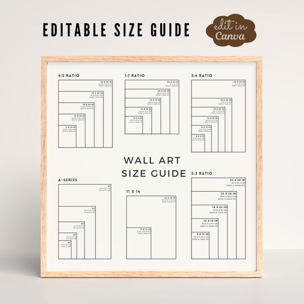Guide des tailles pour décoration murale | Ratios modifiables de 1-1, 2-3, 3-4, 4-5, série A et plus encore | Modèle photo d'annonce Etsy | Verticale SG001