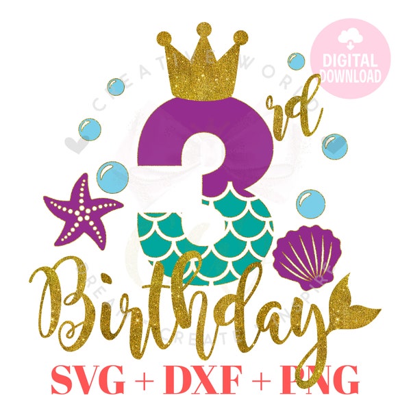 3rd Birthday Mermaid SVG | Mermaid SVG | Mermaid Birthday SVG | Mermaid | 3rd Birthday svg | Instant Download