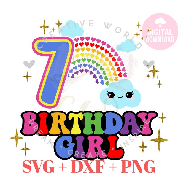 7th Birthday | Rainbow 7th Birthday svg | Rainbow Birthday svg | Birthday Princess | Birthday svg | Instant Download
