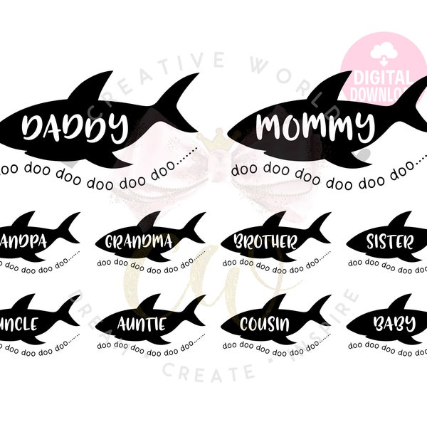 Tiburón SVG / Tiburón / Familia de tiburones / Mami Tiburón / Papá Tiburón / Hermano Tiburón / Hermana Tiburón / Tiburón Bebé / Big Bundle Shark Family svg