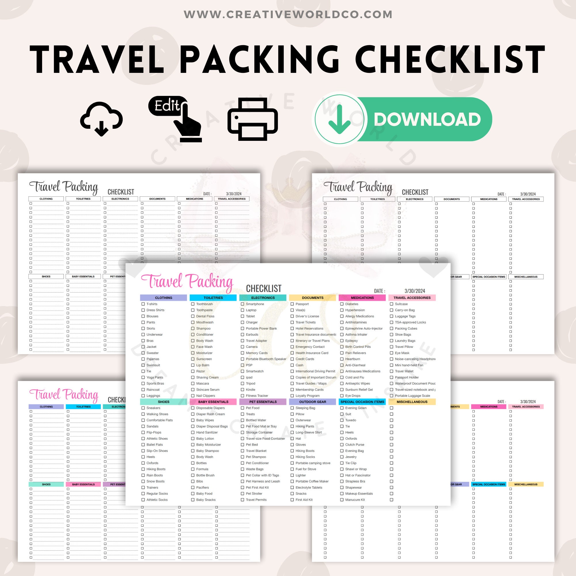 Comprehensive Travel Packing Checklist Spreadsheet | Google Sheets ...