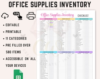 Comprehensive Office Supplies Inventory Checklist Spreadsheet | Google Sheets Template | Office Supplies Inventory Checklist Spreadsheet