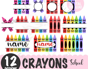 Paquete de 12 crayones SVG / Crayones svg / Marco svg / Profesor svg / Regreso a la escuela svg / Crayones / Descarga instantánea