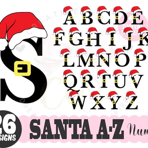 Santa hat Alphabet svg | Letter A-Z svg | Christmas Santa Alphabet svg | Letter A-Z | Instant Download