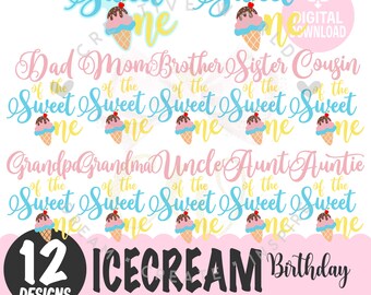 Bundle of 12 ~ Sweet One Ice Cream Birthday svg | Ice Cream Birthday One svg | 1st Birthday | Baby 1st Birthday | Instant Download