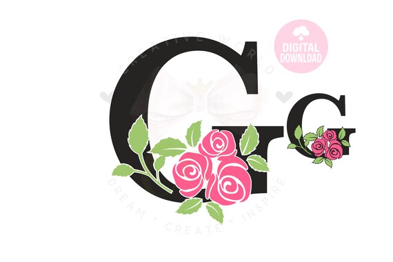 Rose Floral Alphabet svg, Letter G Rose Flower svg