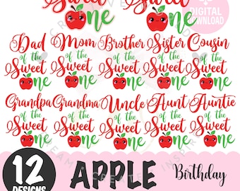 Bundle of 12 ~ Sweet One Apple Birthday svg | Apple Birthday One svg | 1st Birthday | Baby 1st Birthday | Instant Download
