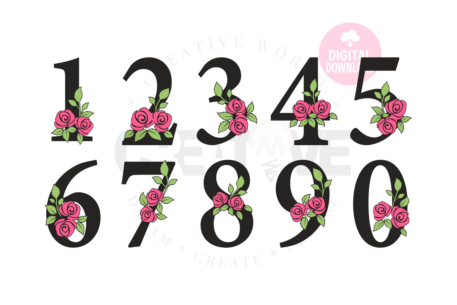 Rose Floral Number svg Number svg Flower Wedding Monogram Etsy