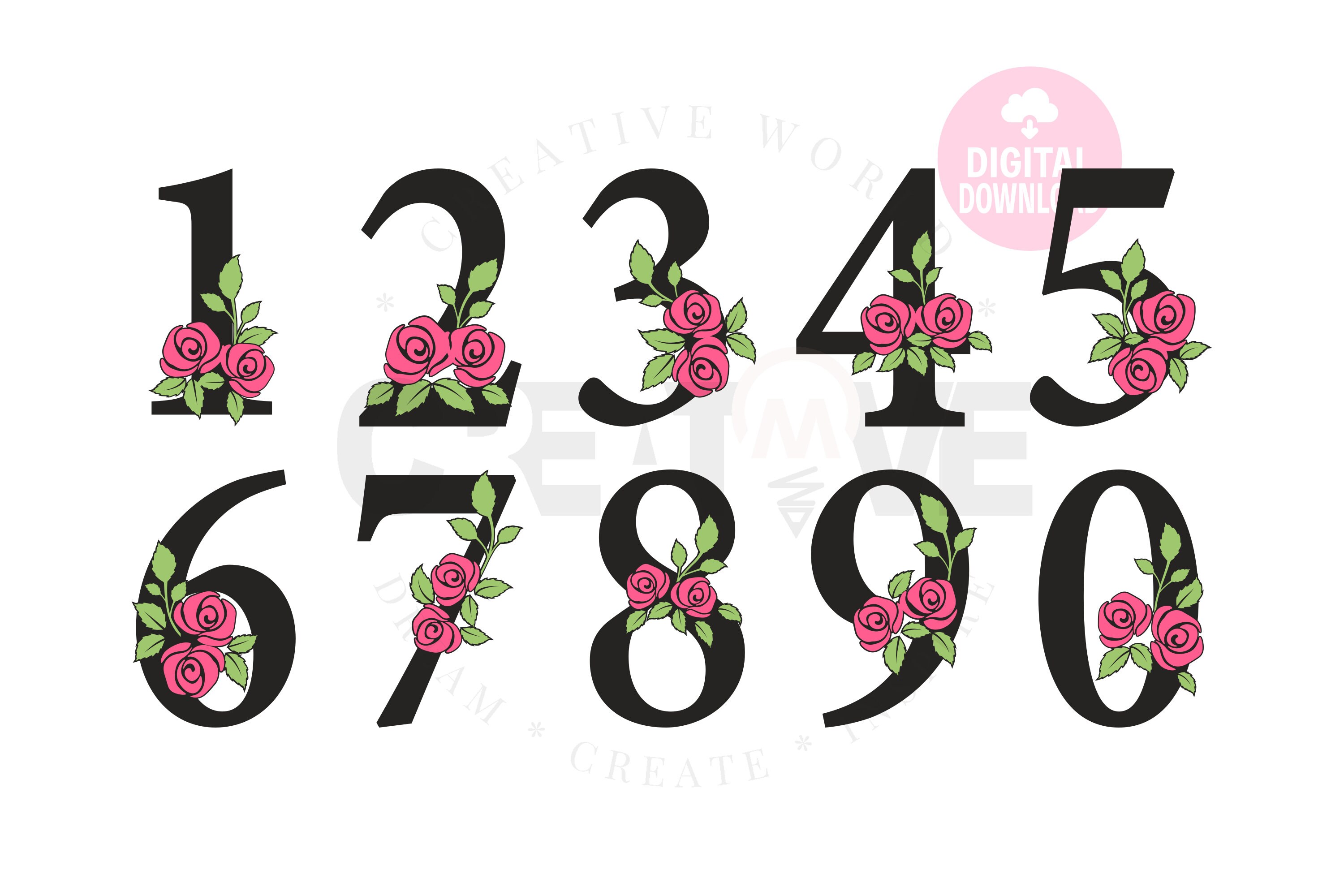 Rose Floral Number svg Number svg Flower Wedding Monogram Etsy
