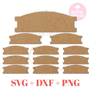 May include: Set of nine brown wood arched signs with rounded edges and a hole at the top. The signs are blank and ready to be customized. SVG + DXF + PNG.