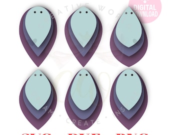 Pinched Stacked double holes earring svg | one hole svg | Leather Earrings svg | Earring Template | Laser Cut Files | 54 Templates | ET002