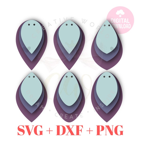 Pinched Stacked double holes earring svg | one hole svg | Leather Earrings svg | Earring Template | Laser Cut Files | 54 Templates | ET002