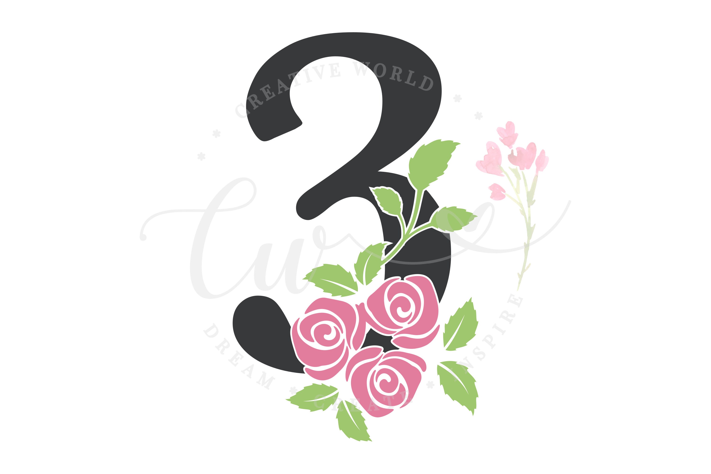 Download Floral Number svg Number 3 Rose Monogram svg Flower | Etsy