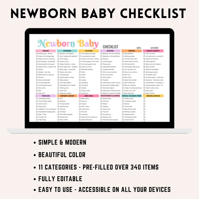 Infant Checklist Newborn Baby Essentials Checklist Spreadsheet | Everything You Need for ...