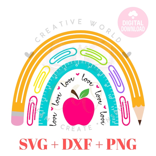 Schulbedarf Regenbogen svg | Regenbogen svg | Lehrer svg | Back to School svg | Niedlicher Regenbogen svg | Sofort Download