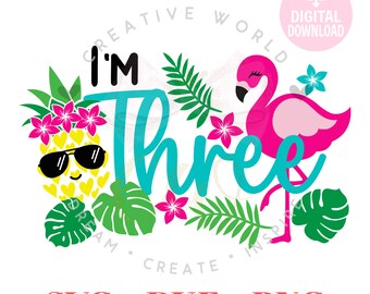 Three Birthday | Flamingo Three Birthday svg | Pineapple Flamingo Summer Birthday svg | Summer Birthday | Birthday svg | Instant Download