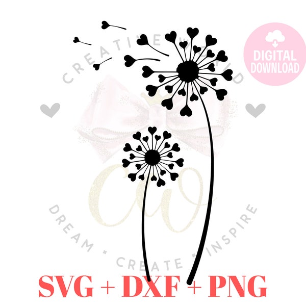 Dandelion svg | Dandelion Flower svg | Heart Dandelion svg | Heart Flower svg | Flower svg | Instant Download