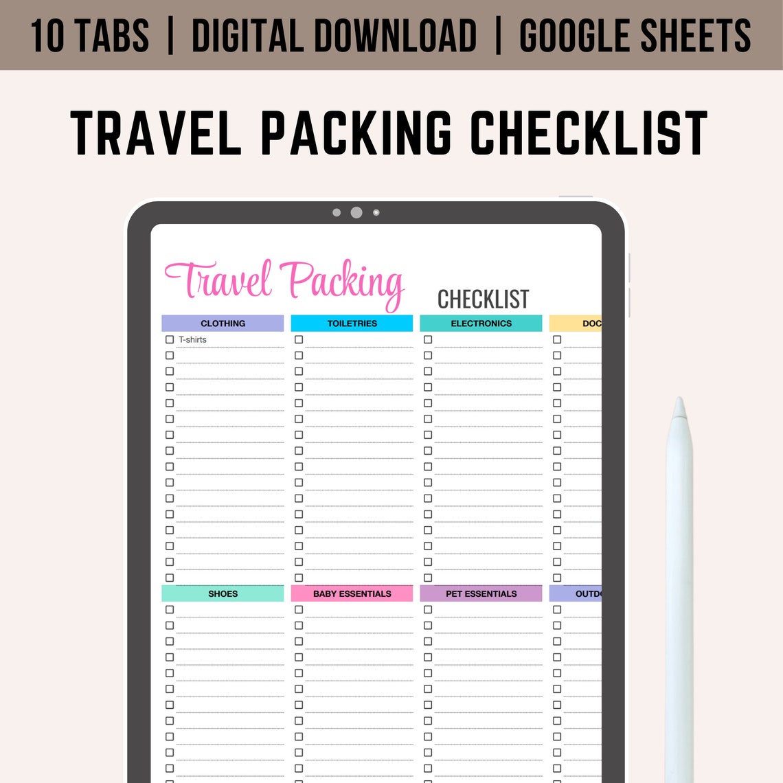 Comprehensive Travel Packing Checklist Spreadsheet | Google Sheets ...