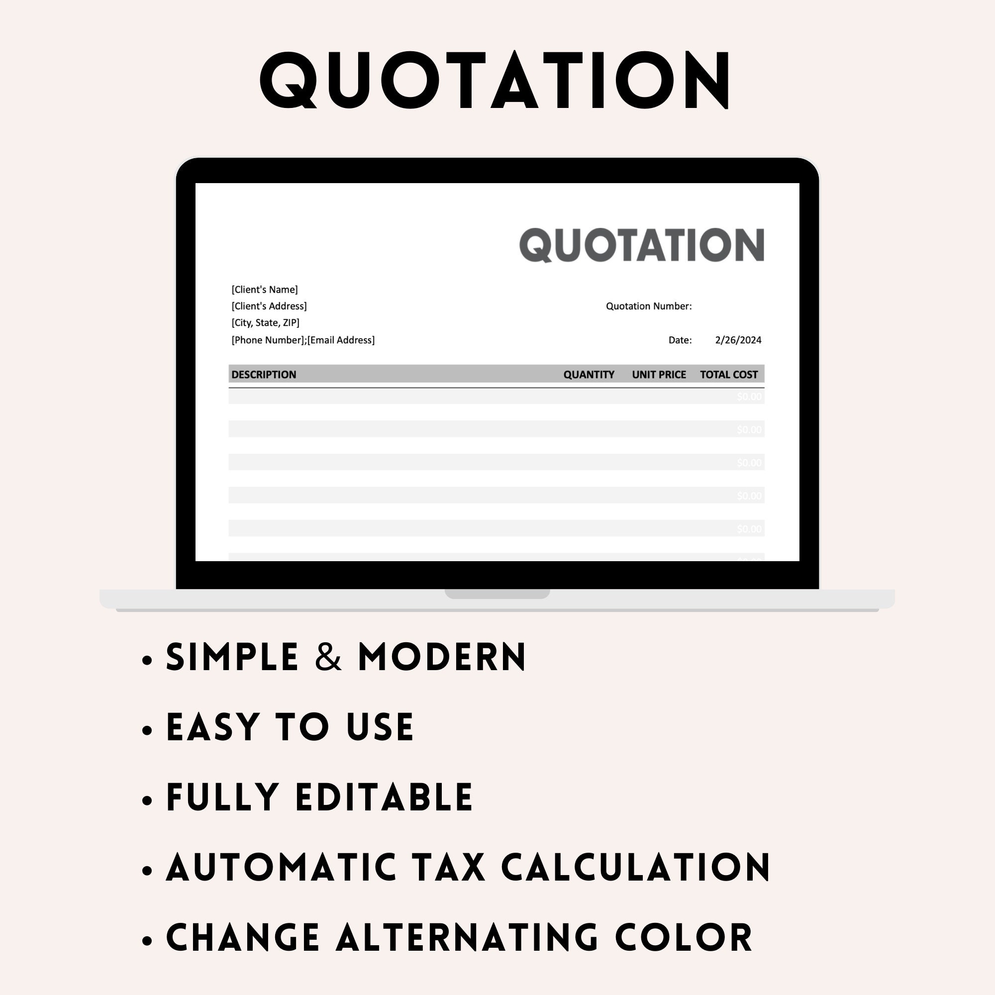 Modern Sales Quotation | Google Sheets Template | Editable & Modern ...