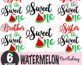 Bundle of 6 ~ Sweet One Watermelon Birthday svg | Watermelon Birthday One svg | Cake Topper svg | Baby 1st Birthday | Instant Download