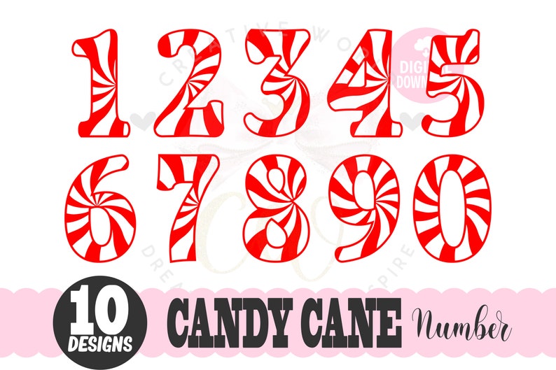 Candy Cane Number Svg Candy Cane Number Christmas Numbers Etsy