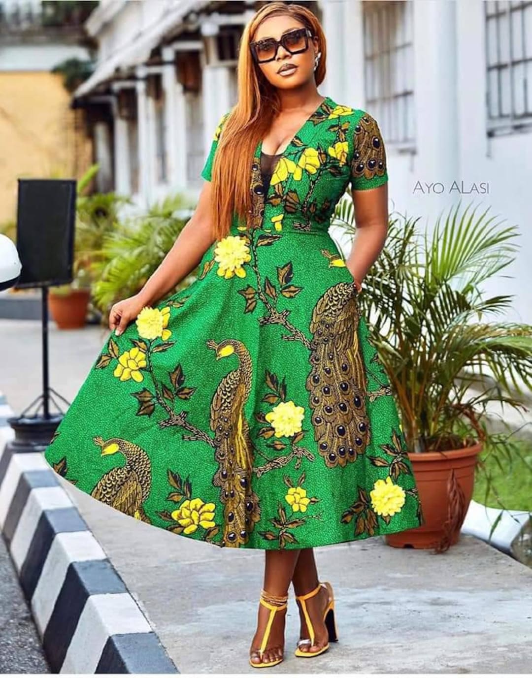 Green African Print Dress