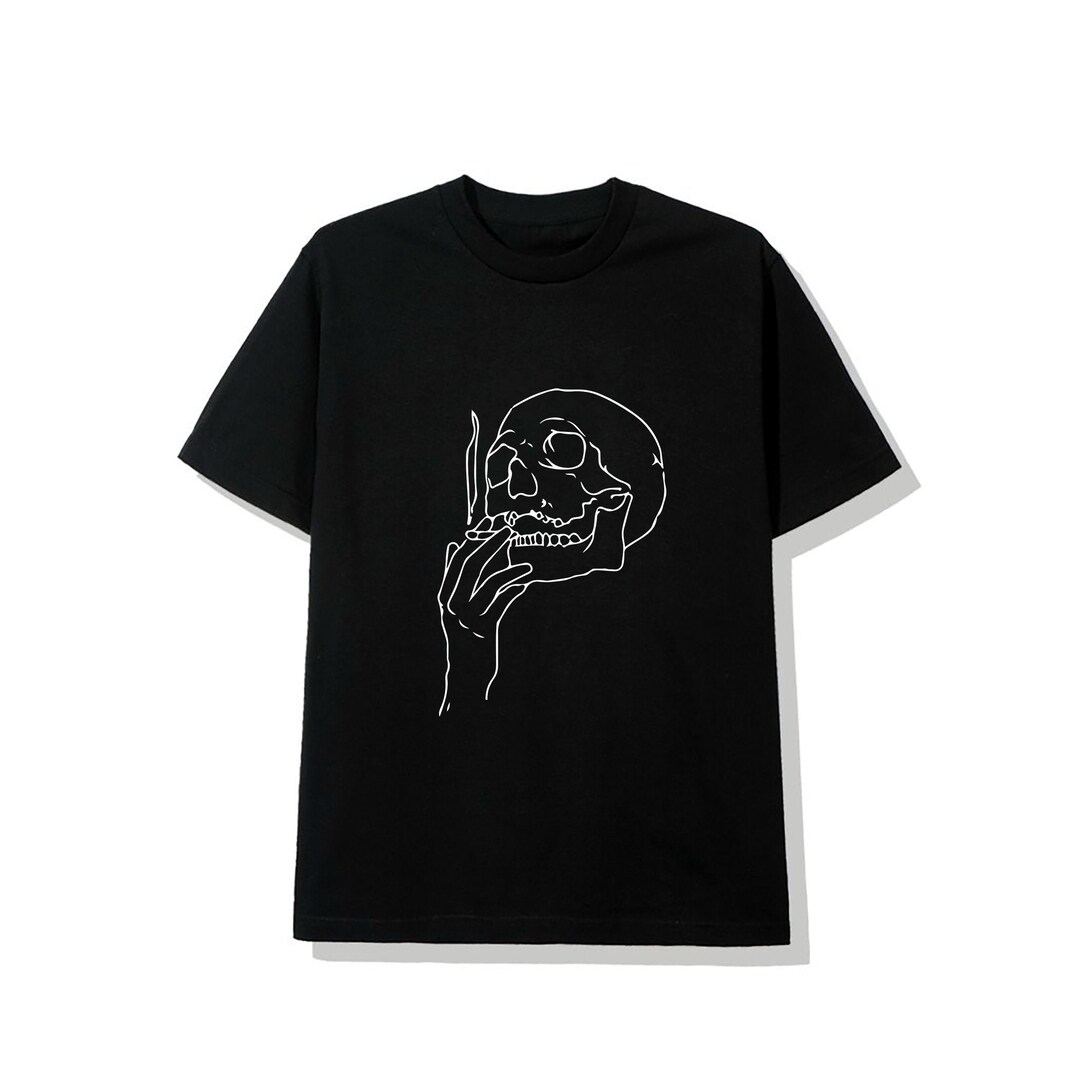 The Smoking Skull Line Art Minimalist T-shirt - Etsy