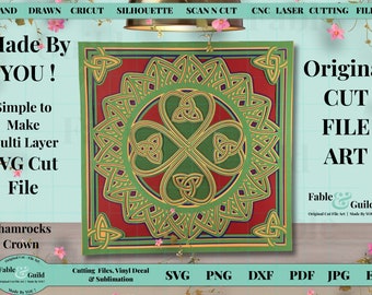 Silhouette ScanNCut 3D Layer Cricut SVG Celtic Knot Lucky Shamrock Four Leaf Clover SVG Cricut Cut File St Patricks Day ART Mandala Design