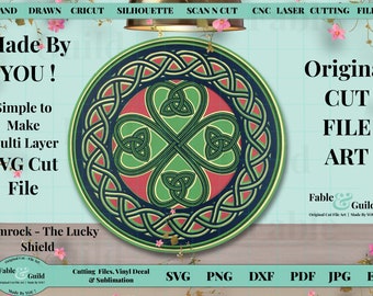 Silhouette ScanNCut 3D Layer Cricut SVG Celtic Knot Lucky Shamrock Four Leaf Clover SVG Cricut Cut File St Patricks Day ART Mandala Design