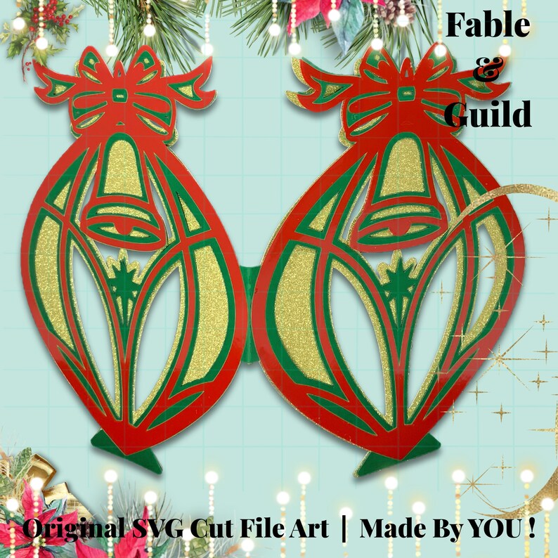 SVG Christmas Decoration Card SVG 3D Layered Festive Bell Holiday Tree Ornament Easy Paper Vinyl Cut File Cricut ScanNCut Silhouette Cameo