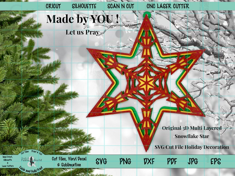 Download 3D Multi layered SVG Star Snowflake Christmas Tree | Etsy