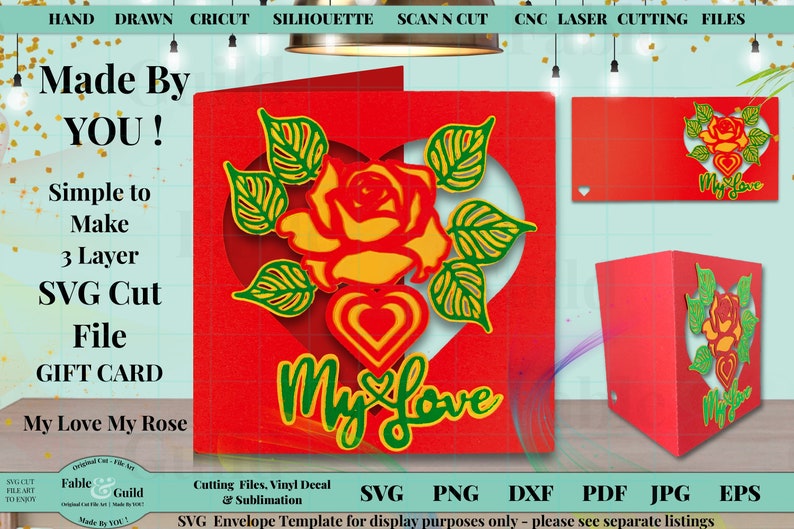 Download Valentine Card Svg Files For Cricut Love Heart Rose Gift Card Etsy